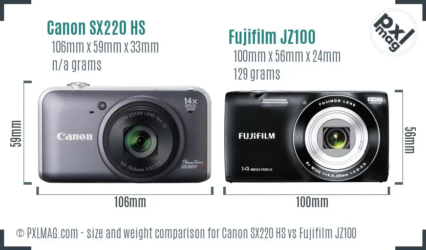 Canon SX220 HS vs Fujifilm JZ100 size comparison