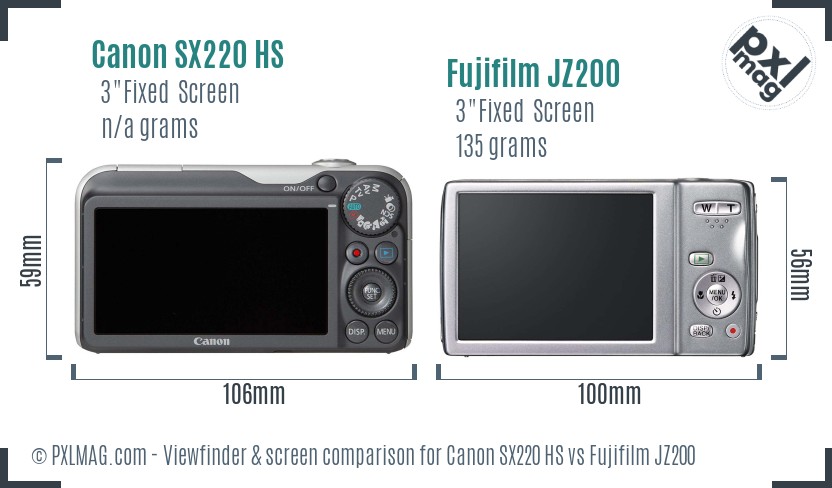 Canon SX220 HS vs Fujifilm JZ200 Screen and Viewfinder comparison