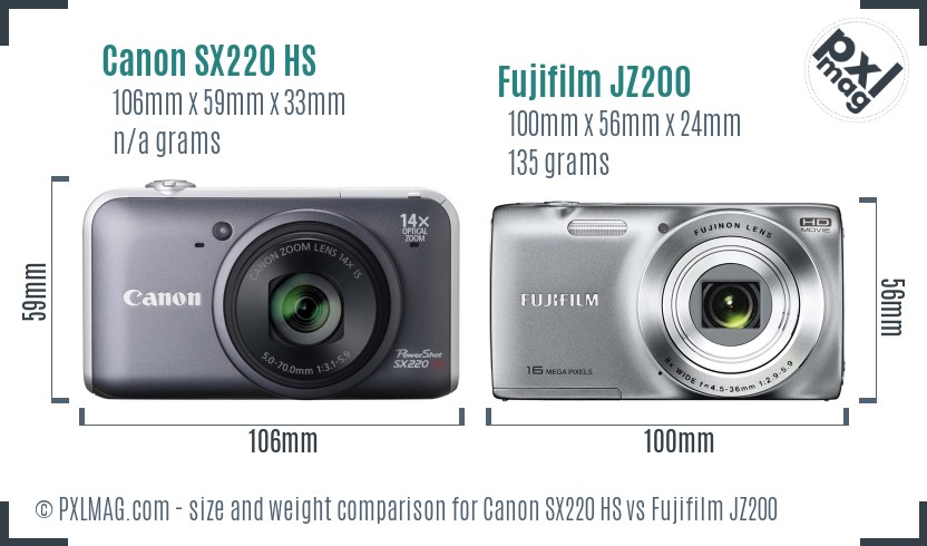 Canon SX220 HS vs Fujifilm JZ200 size comparison Canon SX220 HS vs Fujifilm JZ200 size comparison