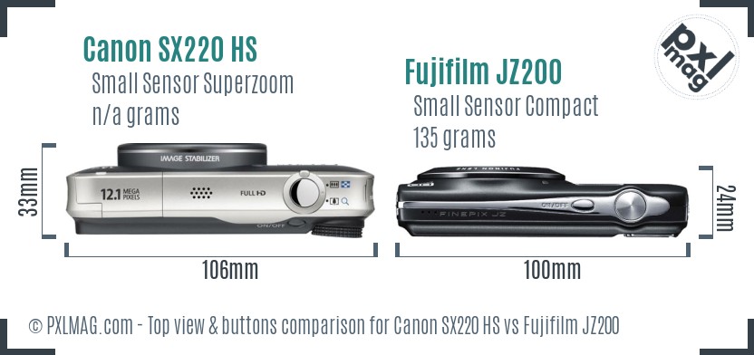 Canon SX220 HS vs Fujifilm JZ200 top view buttons comparison
