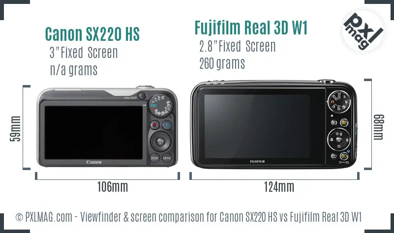 Canon SX220 HS vs Fujifilm Real 3D W1 Screen and Viewfinder comparison