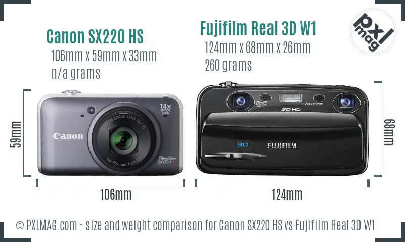 Canon SX220 HS vs Fujifilm Real 3D W1 size comparison