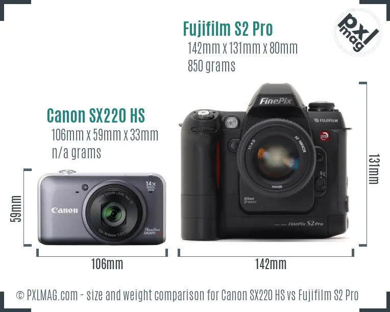 Canon SX220 HS vs Fujifilm S2 Pro size comparison