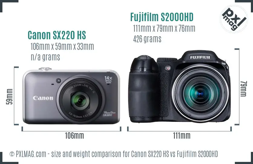 Canon SX220 HS vs Fujifilm S2000HD size comparison
