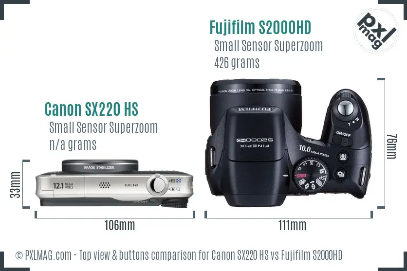 Canon SX220 HS vs Fujifilm S2000HD top view buttons comparison