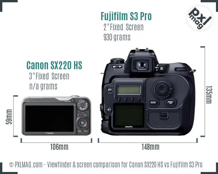 Canon SX220 HS vs Fujifilm S3 Pro Screen and Viewfinder comparison