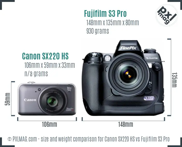 Canon SX220 HS vs Fujifilm S3 Pro size comparison Canon SX220 HS vs Fujifilm S3 Pro size comparison