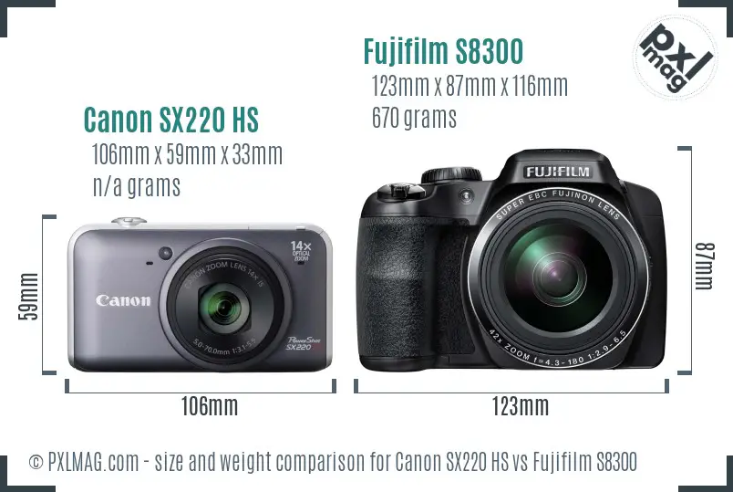 Canon SX220 HS vs Fujifilm S8300 size comparison