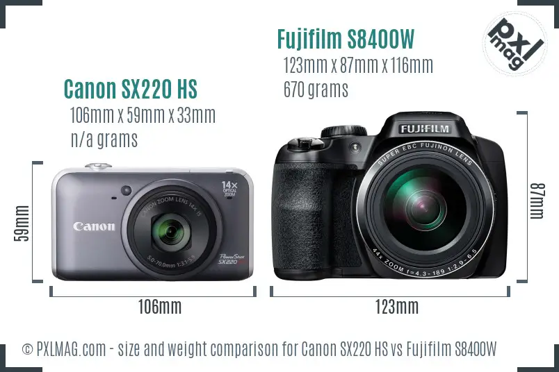 Canon SX220 HS vs Fujifilm S8400W size comparison