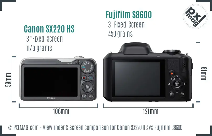Canon SX220 HS vs Fujifilm S8600 Screen and Viewfinder comparison