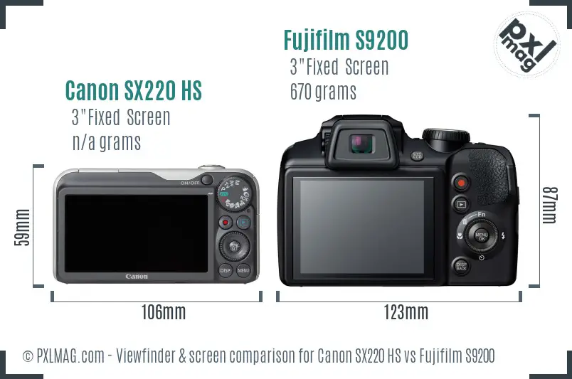 Canon SX220 HS vs Fujifilm S9200 Screen and Viewfinder comparison