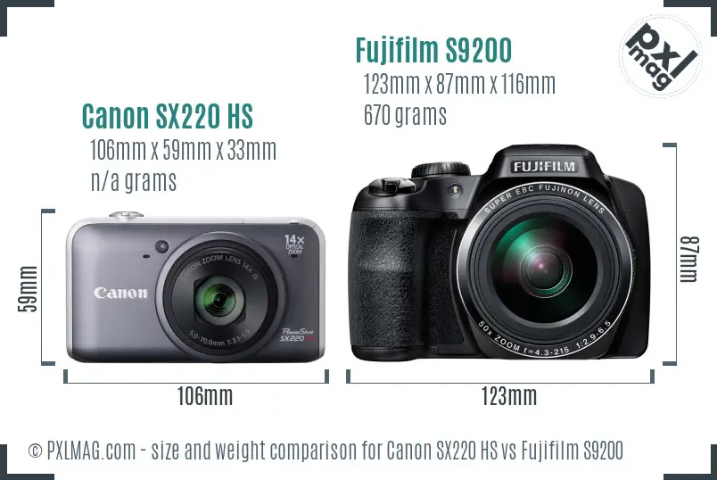 Canon SX220 HS vs Fujifilm S9200 size comparison
