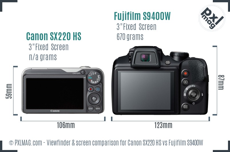 Canon SX220 HS vs Fujifilm S9400W Screen and Viewfinder comparison