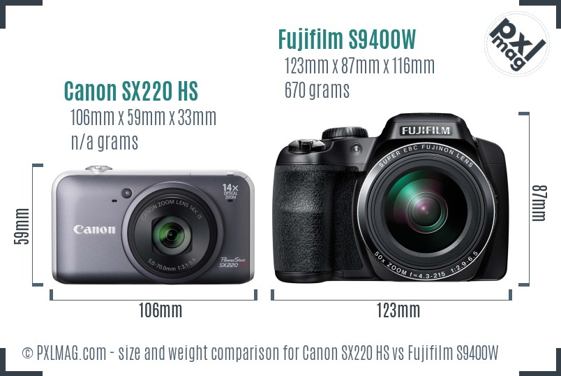Canon SX220 HS vs Fujifilm S9400W size comparison