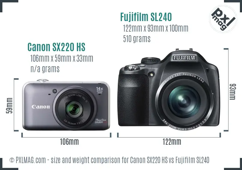 Canon SX220 HS vs Fujifilm SL240 size comparison