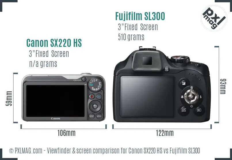 Canon SX220 HS vs Fujifilm SL300 Screen and Viewfinder comparison