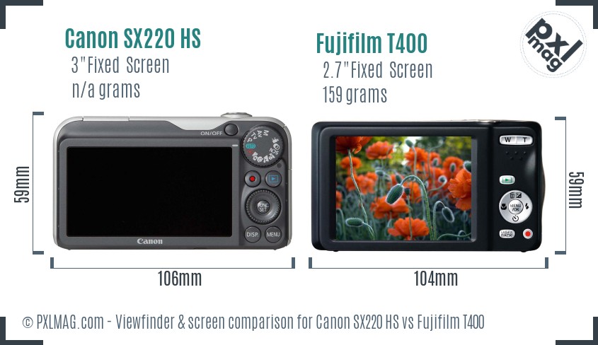 Canon SX220 HS vs Fujifilm T400 Screen and Viewfinder comparison