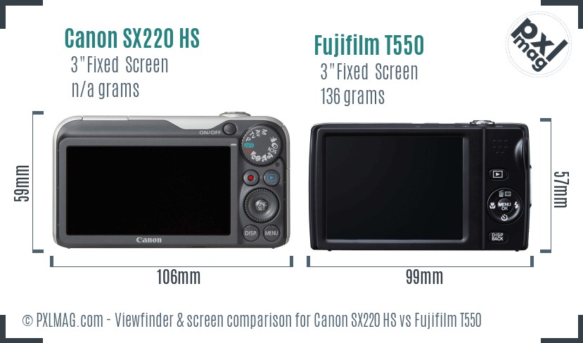 Canon SX220 HS vs Fujifilm T550 Screen and Viewfinder comparison