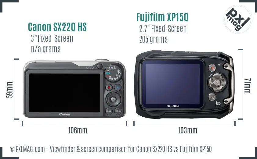 Canon SX220 HS vs Fujifilm XP150 Screen and Viewfinder comparison