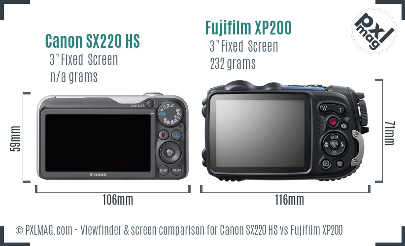Canon SX220 HS vs Fujifilm XP200 Screen and Viewfinder comparison