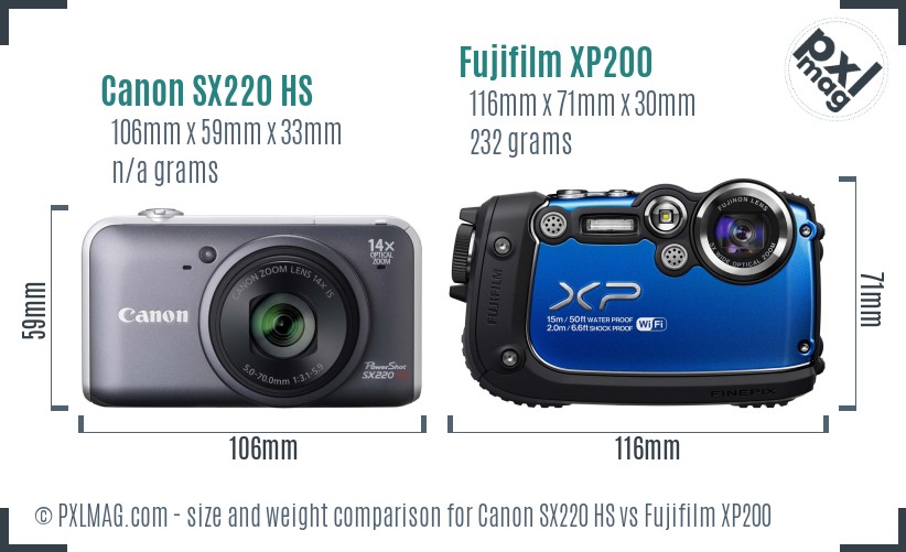 Canon SX220 HS vs Fujifilm XP200 size comparison