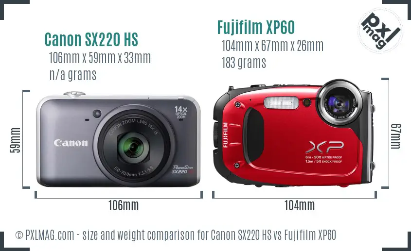 Canon SX220 HS vs Fujifilm XP60 size comparison Canon SX220 HS vs Fujifilm XP60 size comparison