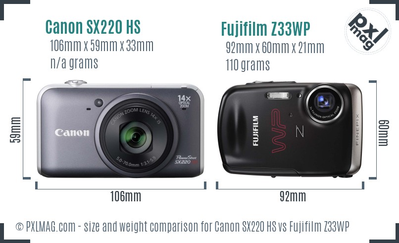 Canon SX220 HS vs Fujifilm Z33WP size comparison
