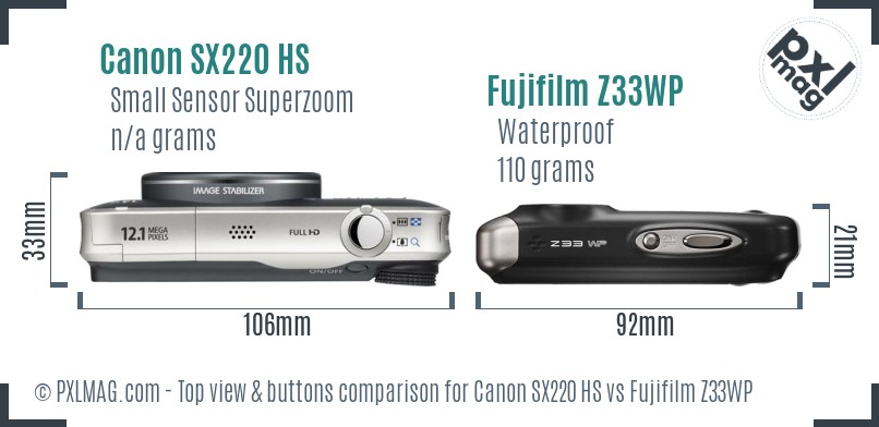 Canon SX220 HS vs Fujifilm Z33WP top view buttons comparison