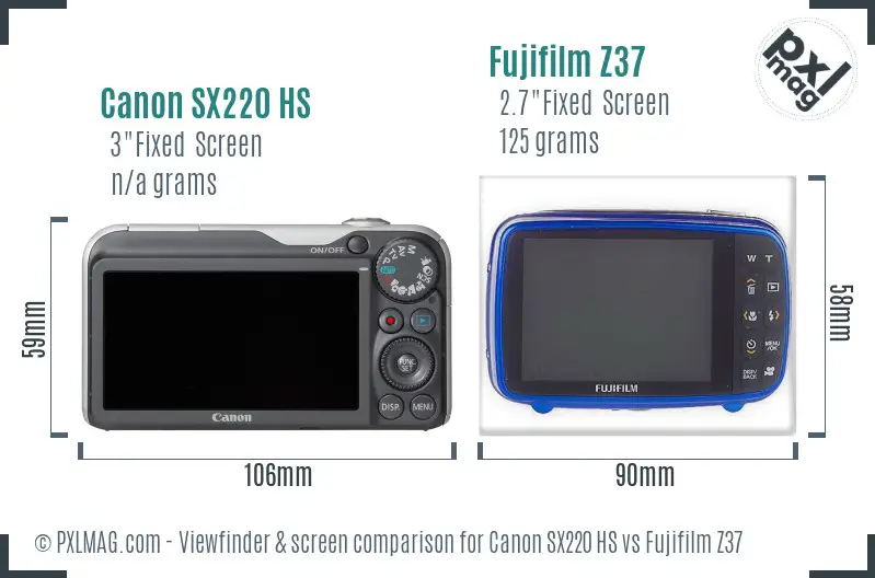 Canon SX220 HS vs Fujifilm Z37 Screen and Viewfinder comparison