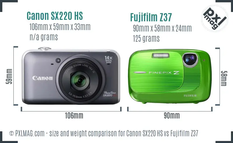 Canon SX220 HS vs Fujifilm Z37 size comparison