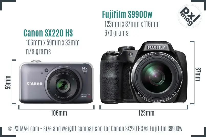 Canon SX220 HS vs Fujifilm S9900w size comparison Canon SX220 HS vs Fujifilm S9900w size comparison
