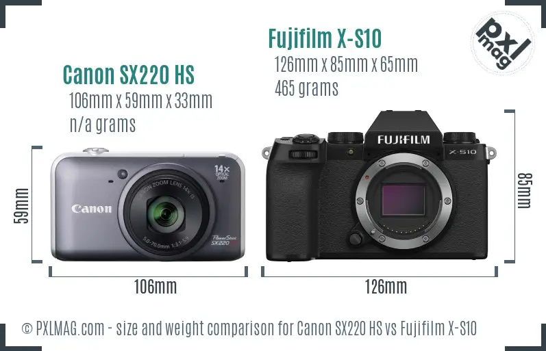 Canon SX220 HS vs Fujifilm X-S10 size comparison Canon SX220 HS vs Fujifilm X-S10 size comparison