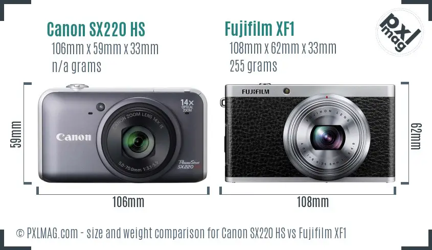 Canon SX220 HS vs Fujifilm XF1 size comparison Canon SX220 HS vs Fujifilm XF1 size comparison