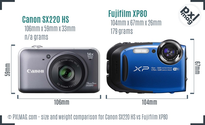 Canon SX220 HS vs Fujifilm XP80 size comparison Canon SX220 HS vs Fujifilm XP80 size comparison