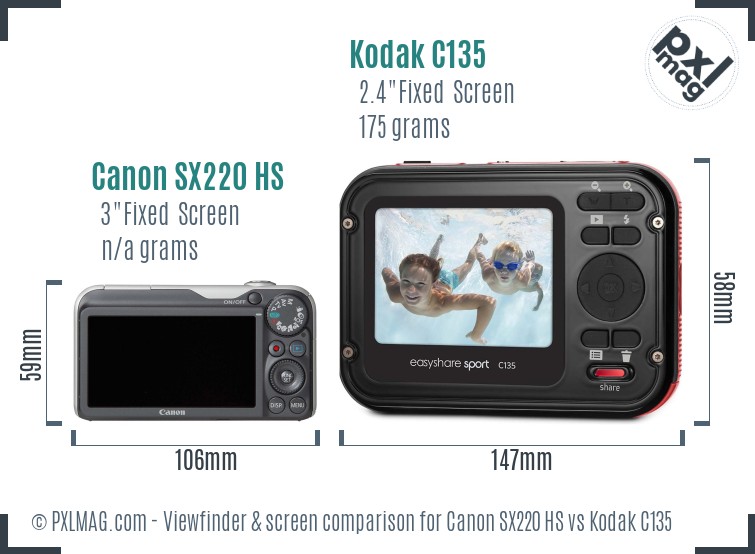 Canon SX220 HS vs Kodak C135 Screen and Viewfinder comparison