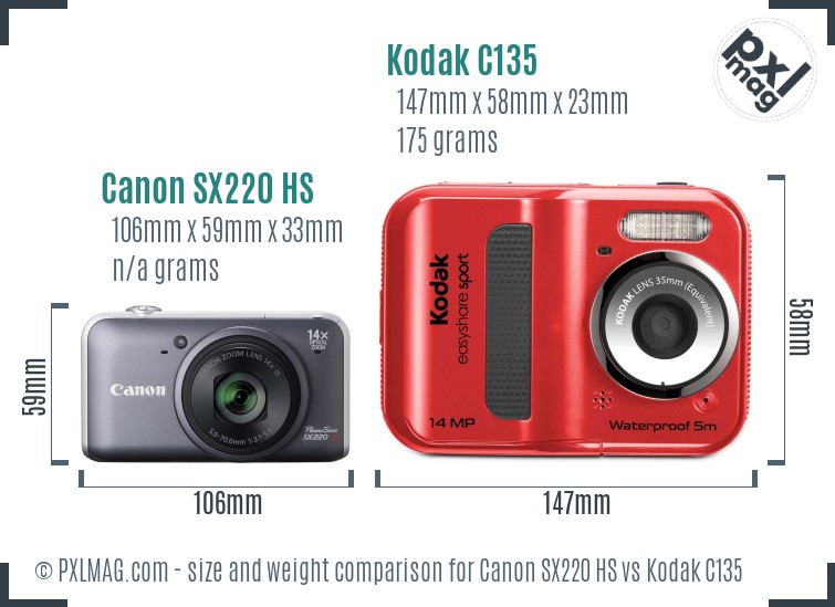Canon SX220 HS vs Kodak C135 size comparison Canon SX220 HS vs Kodak C135 size comparison
