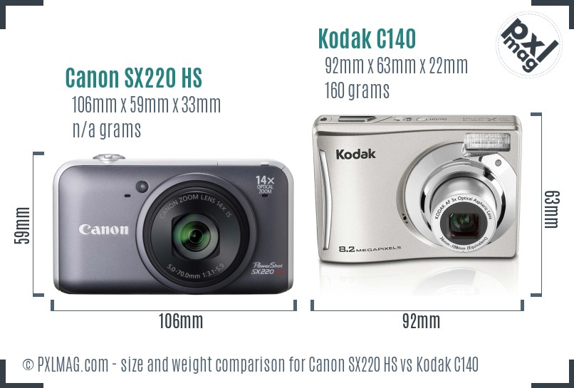 Canon SX220 HS vs Kodak C140 size comparison Canon SX220 HS vs Kodak C140 size comparison
