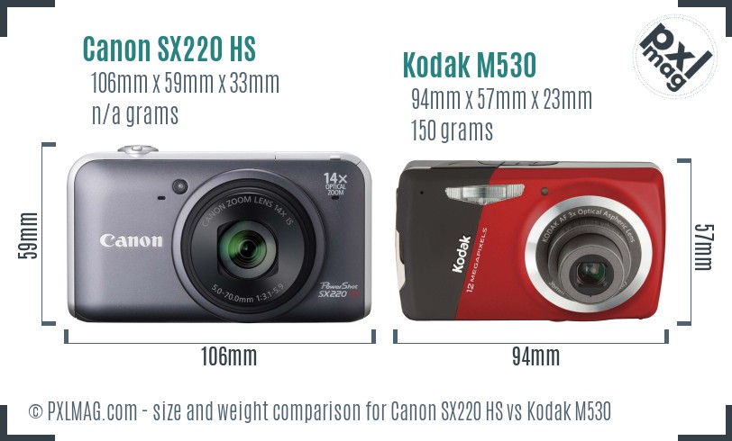 Canon SX220 HS vs Kodak M530 size comparison