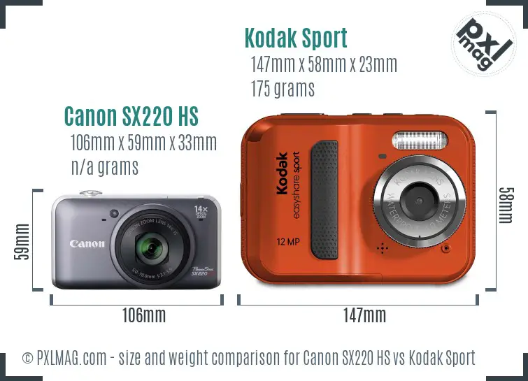 Canon SX220 HS vs Kodak Sport size comparison