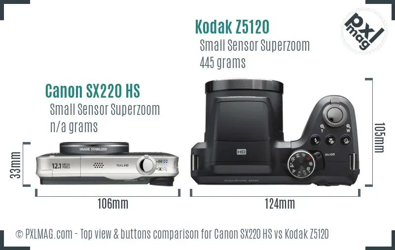Canon SX220 HS vs Kodak Z5120 top view buttons comparison