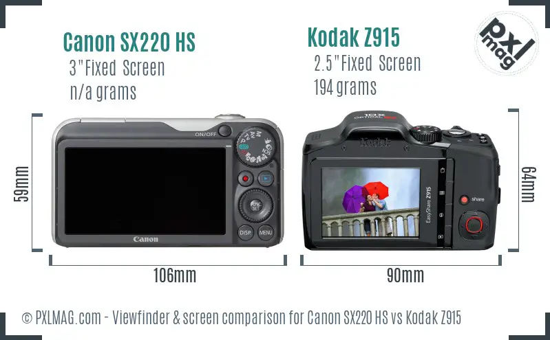 Canon SX220 HS vs Kodak Z915 Screen and Viewfinder comparison