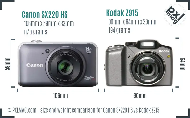 Canon SX220 HS vs Kodak Z915 size comparison