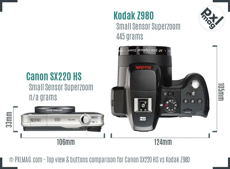 Canon SX220 HS vs Kodak Z980 top view buttons comparison