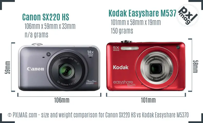 Canon SX220 HS vs Kodak Easyshare M5370 size comparison Canon SX220 HS vs Kodak Easyshare M5370 size comparison