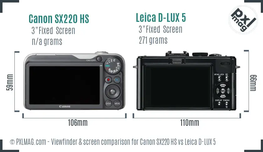 Canon SX220 HS vs Leica D-LUX 5 Screen and Viewfinder comparison Canon SX220 HS vs Leica D-LUX 5 Screen and Viewfinder comparison