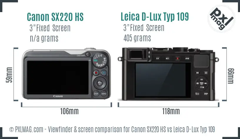Canon SX220 HS vs Leica D-Lux Typ 109 Screen and Viewfinder comparison