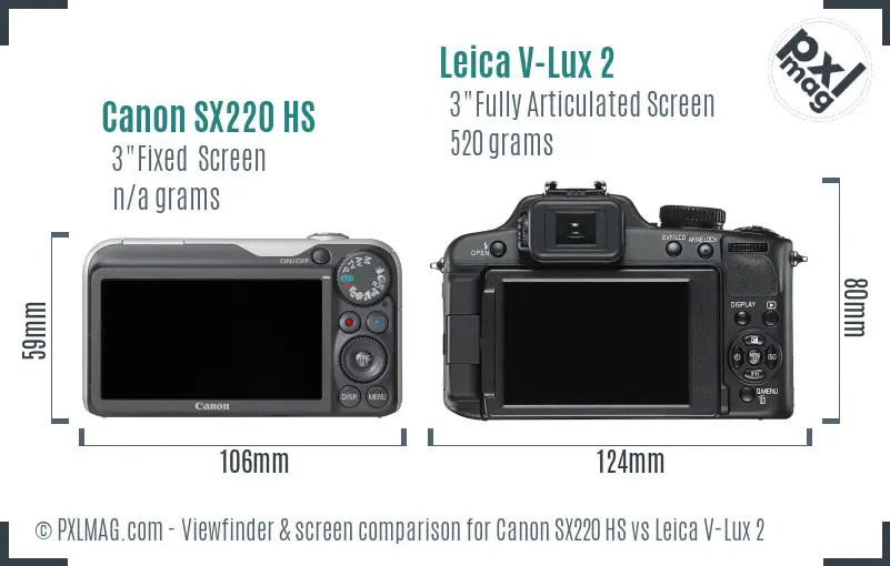 Canon SX220 HS vs Leica V-Lux 2 Screen and Viewfinder comparison