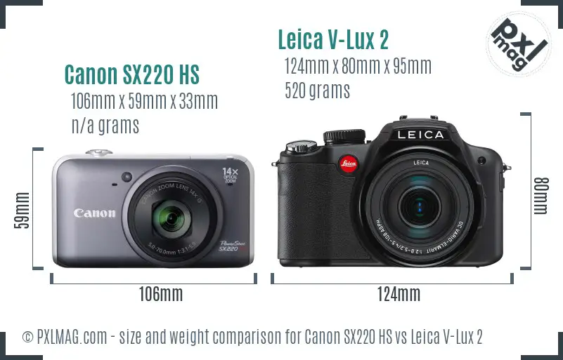 Canon SX220 HS vs Leica V-Lux 2 size comparison