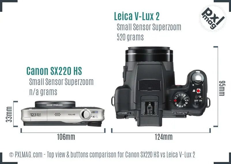Canon SX220 HS vs Leica V-Lux 2 top view buttons comparison