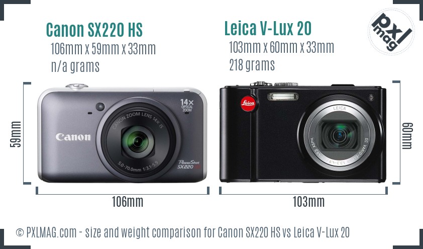 Canon SX220 HS vs Leica V-Lux 20 size comparison